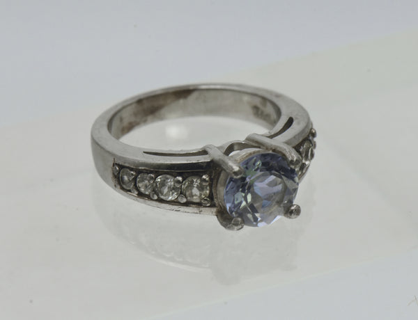 Vintage Blue and Colorless Topaz Sterling Silver Ring - Size 5