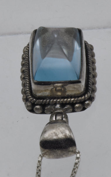 Vintage Sugar Loaf Blue Topaz Pendant Necklace - 20.5"