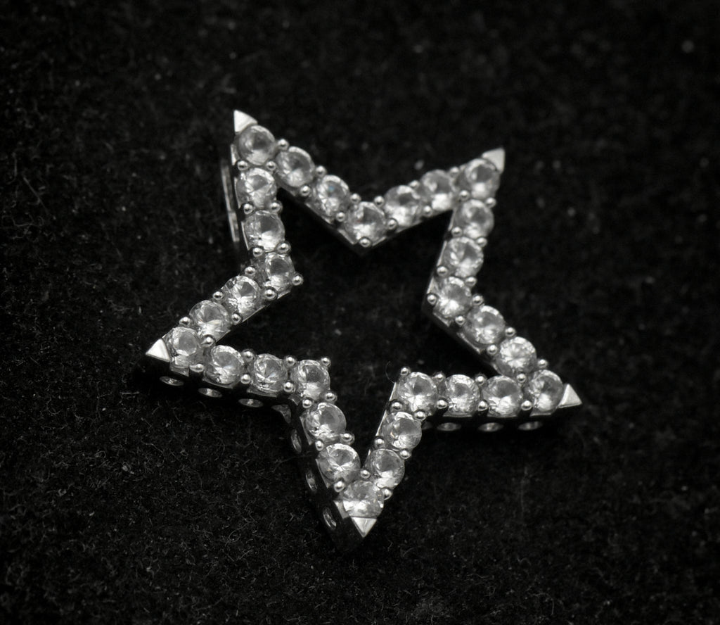 Vintage 10k White Gold and Topaz Star Slide Pendant