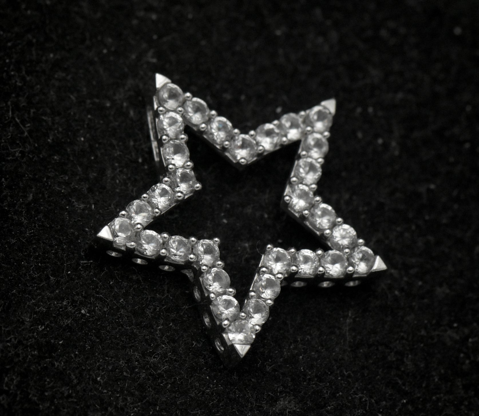 Vintage 10k White Gold and Topaz Star Slide Pendant