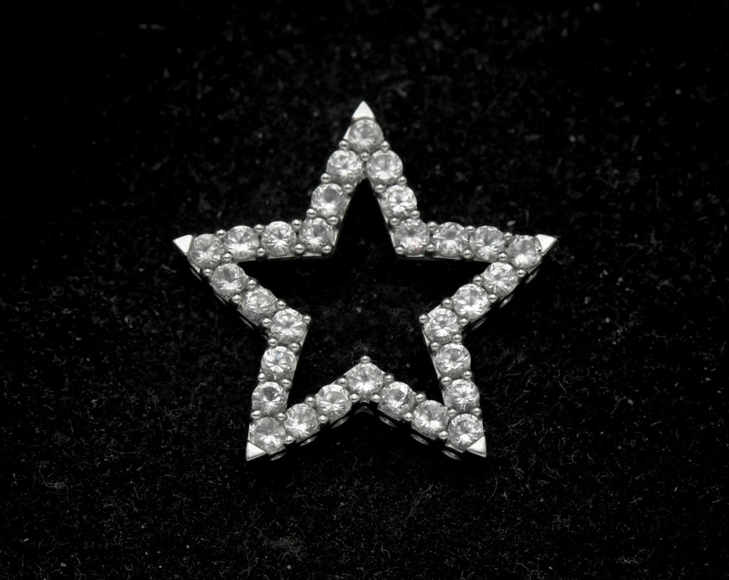 Vintage 10k White Gold and Topaz Star Slide Pendant