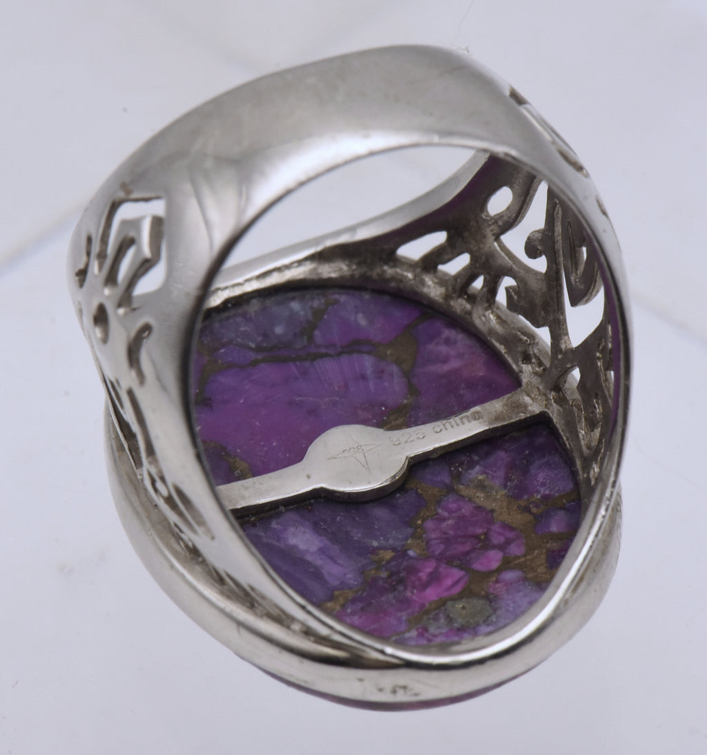 Vintage Sterling Silver Dyed Purple Turquoise Ring - Size 7.25
