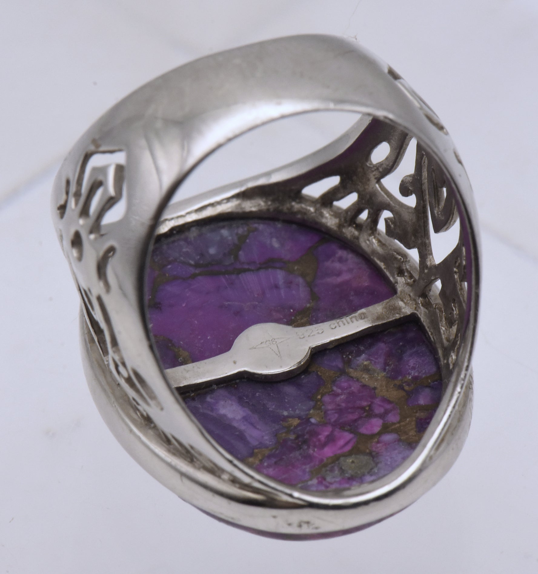 Vintage Sterling Silver Dyed Purple Turquoise Ring - Size 7.25