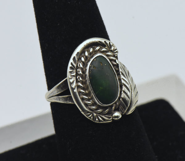 Vintage Handcrafted Dark Green Turquoise Sterling Silver Ring - Size 7