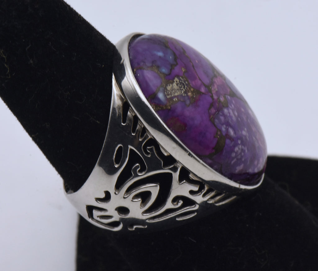 Vintage Sterling Silver Dyed Purple Turquoise Ring - Size 7.25