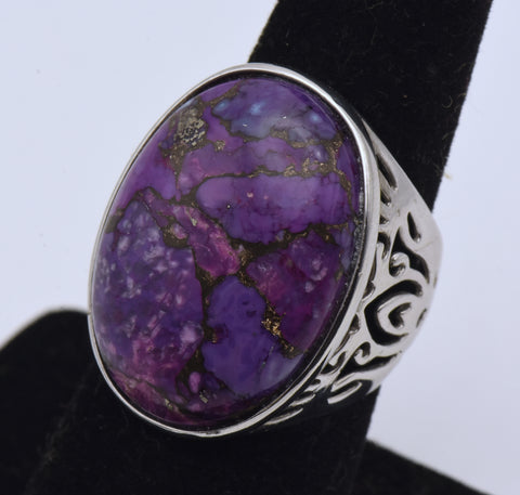 Vintage Sterling Silver Dyed Purple Turquoise Ring - Size 7.25