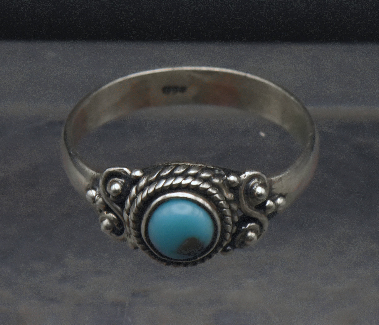 Vintage Handmade Turquoise Sterling Silver Ring - Size 8.25