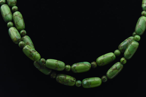 Double Strand Green Turquoise Beaded Necklace with Extension Chain