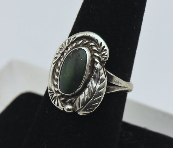 Vintage Handcrafted Dark Green Turquoise Sterling Silver Ring - Size 7