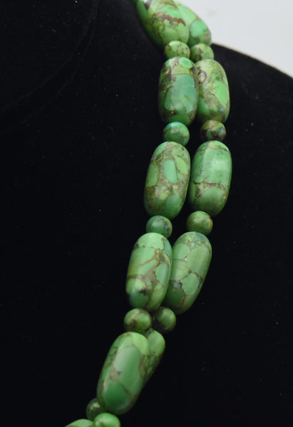 Double Strand Green Turquoise Beaded Necklace with Extension Chain