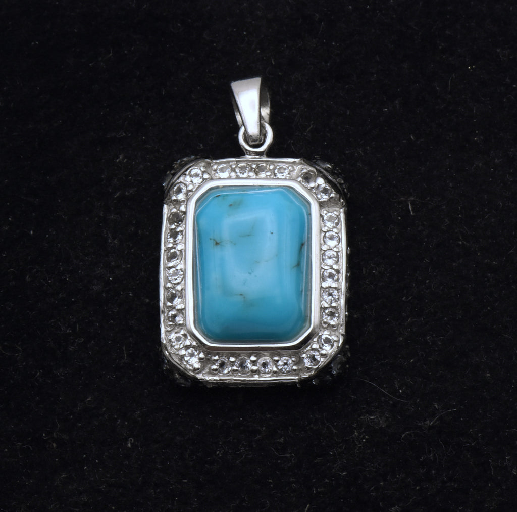 Vintage Sterling Silver Turquoise and Topaz Pendant