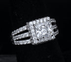 Sterling Silver Princess Cut Cubic Zirconia Halo Ring - Size 6
