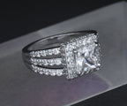 Sterling Silver Princess Cut Cubic Zirconia Halo Ring - Size 6