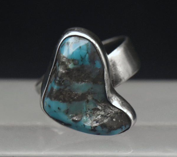 Vintage Handmade Sterling Silver Turquoise Ring - Size 6.25