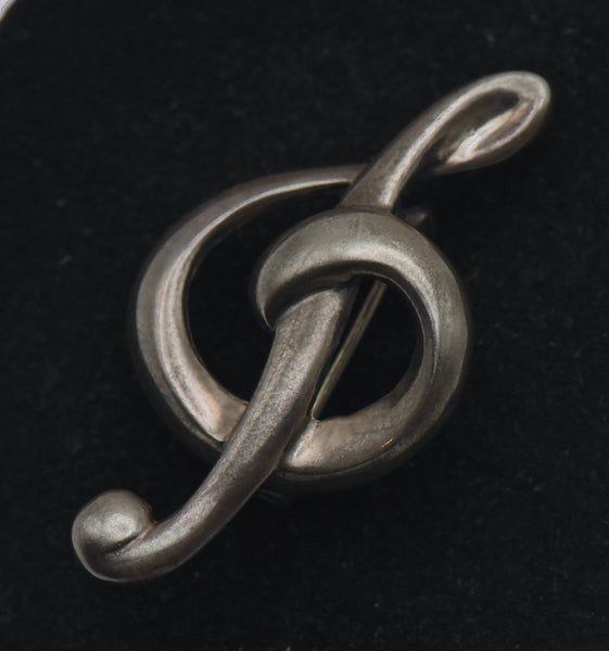 Vintage Sterling Silver Treble Clef Brooch