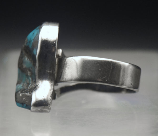 Vintage Handmade Sterling Silver Turquoise Ring - Size 6.25