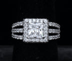 Sterling Silver Princess Cut Cubic Zirconia Halo Ring - Size 6