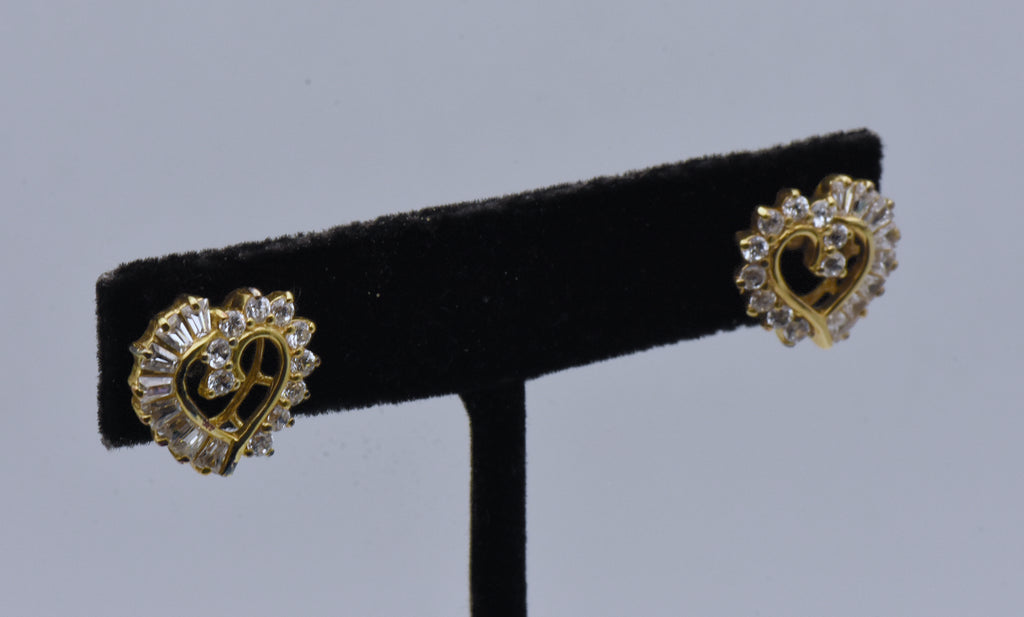 Vintage Cubic Zirconia Vermeil Heart Stud Earrings