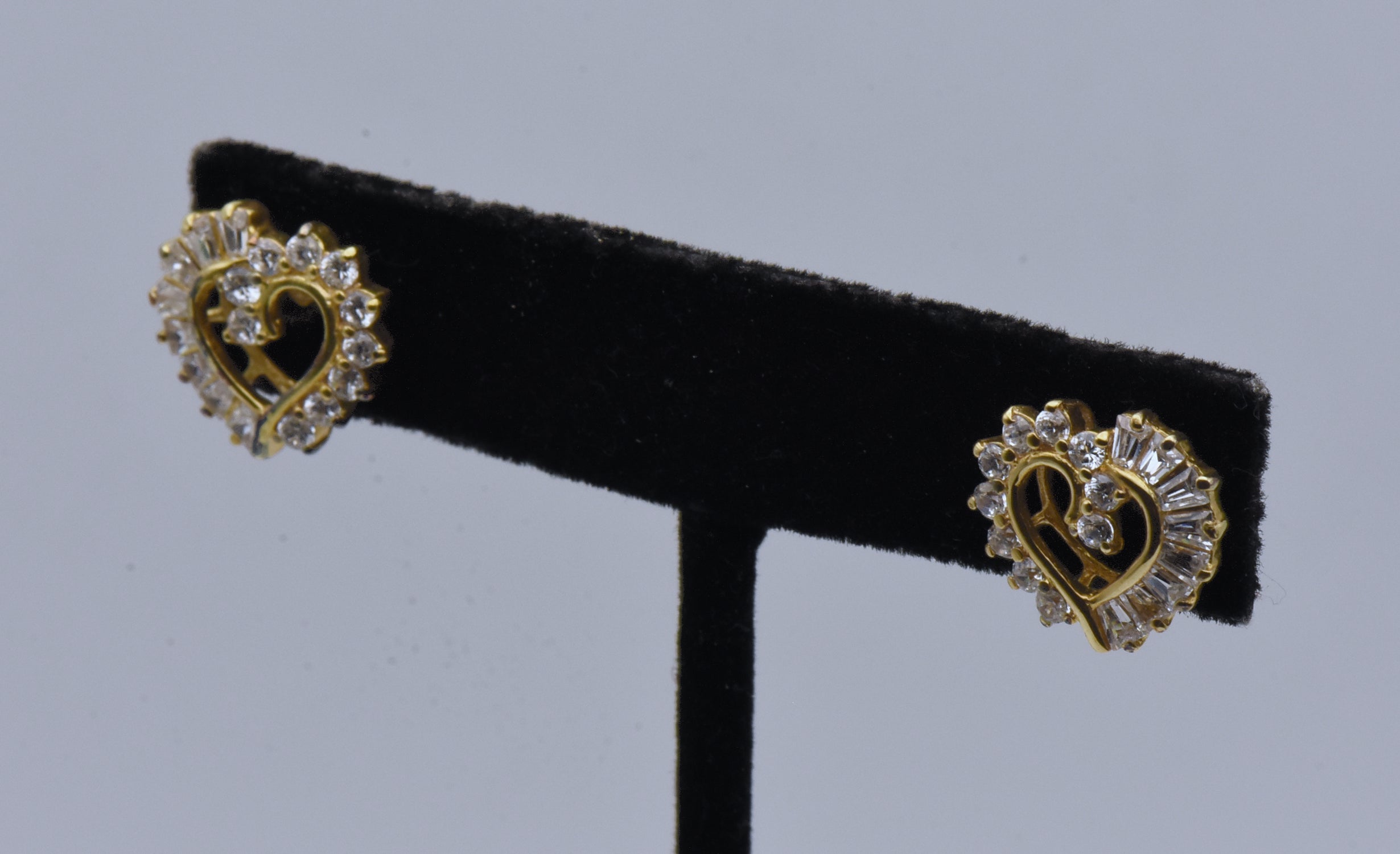 Vintage Cubic Zirconia Vermeil Heart Stud Earrings