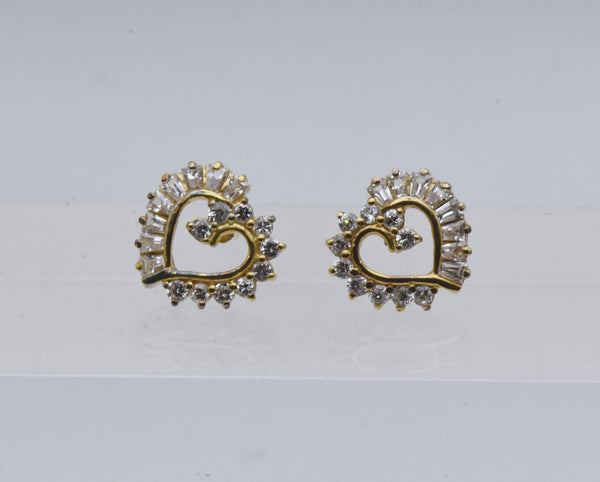 Vintage Cubic Zirconia Vermeil Heart Stud Earrings