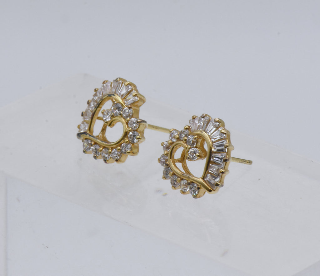 Vintage Cubic Zirconia Vermeil Heart Stud Earrings
