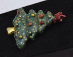 Vintage Gold Tone Metal and Colored Enamel Christmas Tree Brooch