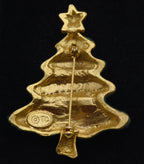 Vintage Gold Tone Metal and Colored Enamel Christmas Tree Brooch