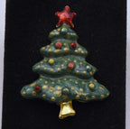 Vintage Gold Tone Metal and Colored Enamel Christmas Tree Brooch