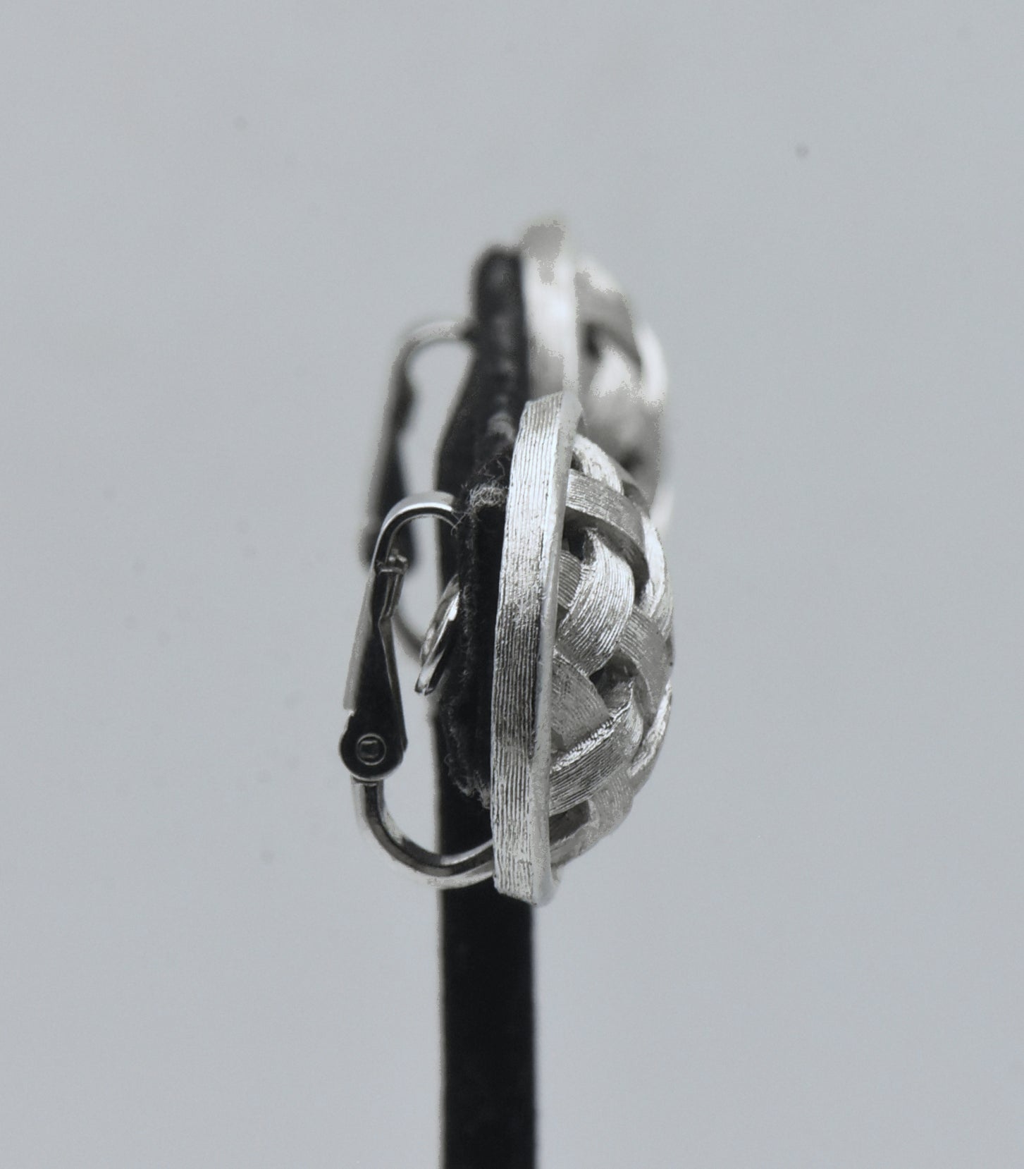Trifari - Vintage Silver Tone Basket Weave Clip On Earrings