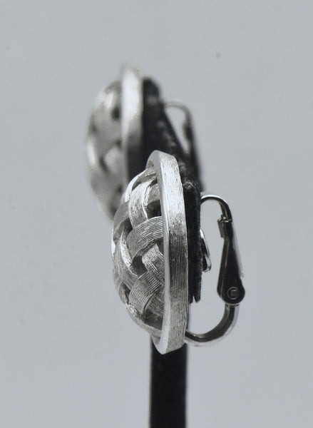 Trifari - Vintage Silver Tone Basket Weave Clip On Earrings