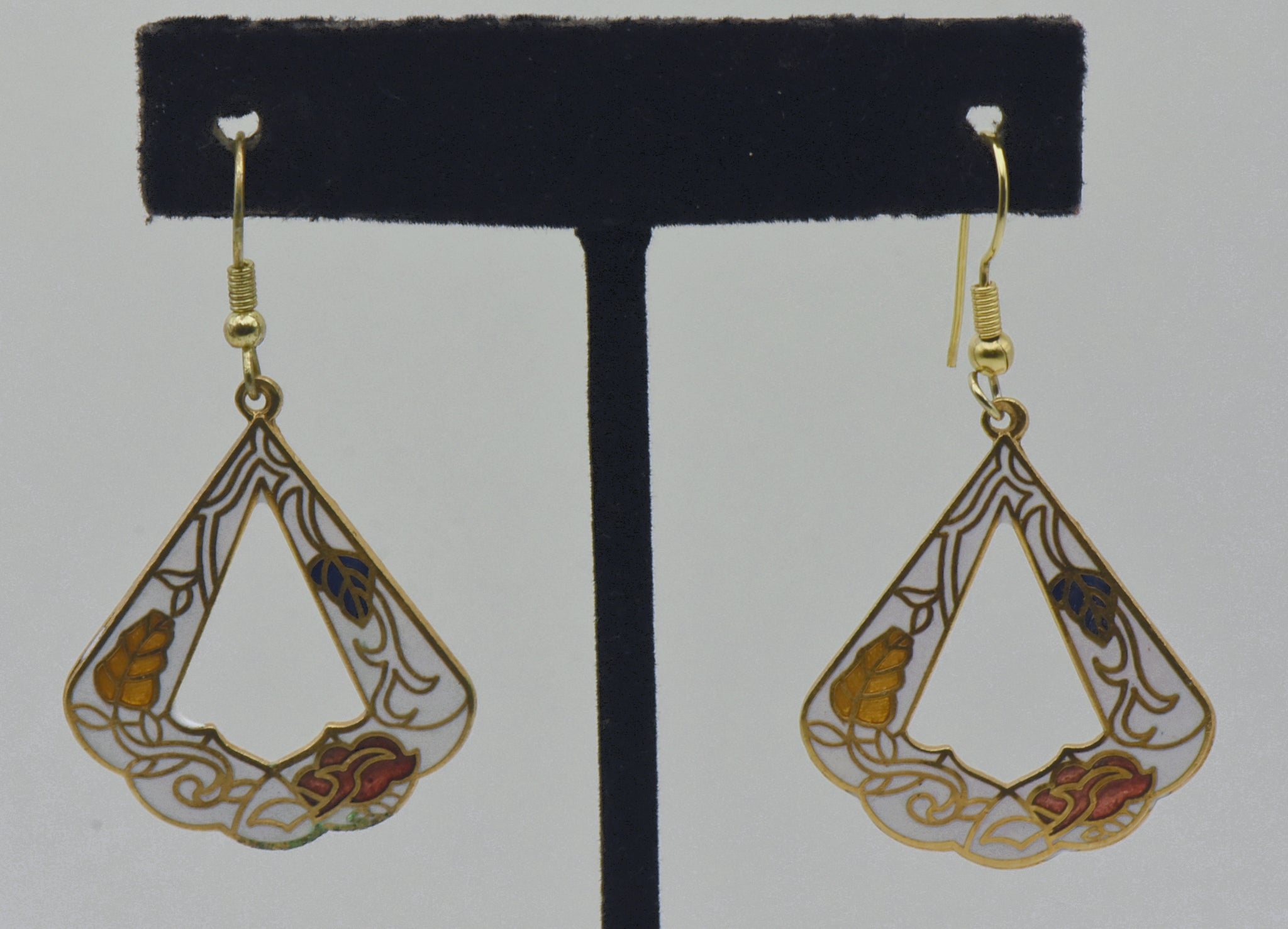 Vintage Enameled Gold Tone Metal Dangle Earrings