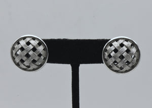 Trifari - Vintage Silver Tone Basket Weave Clip On Earrings