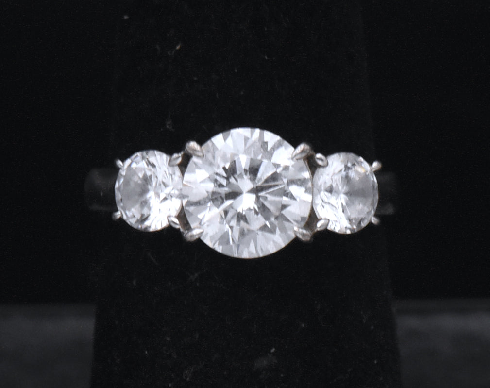 Sterling Silver Three-Stone Cubic Zirconia Ring - Size 6