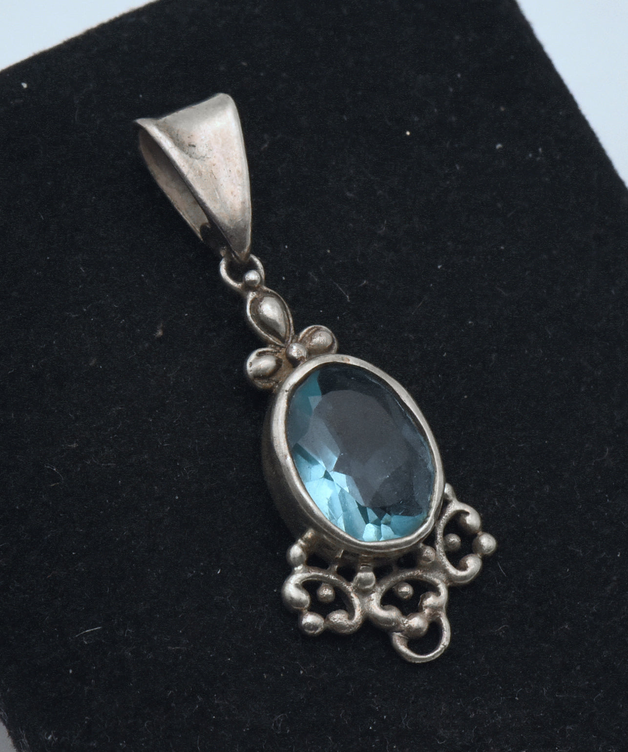 Vintage Sterling Silver Imitation  Blue Topaz Pendant