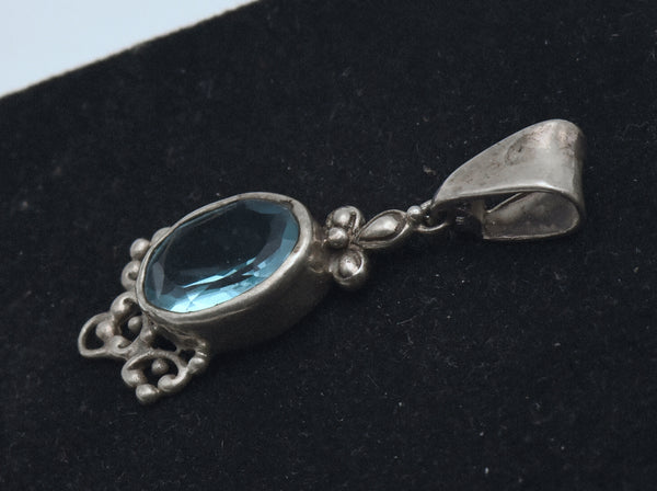 Vintage Sterling Silver Imitation  Blue Topaz Pendant