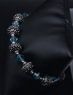 Vintage Silver Tone Metal and Glass Beaded Bracelet - 7.5"