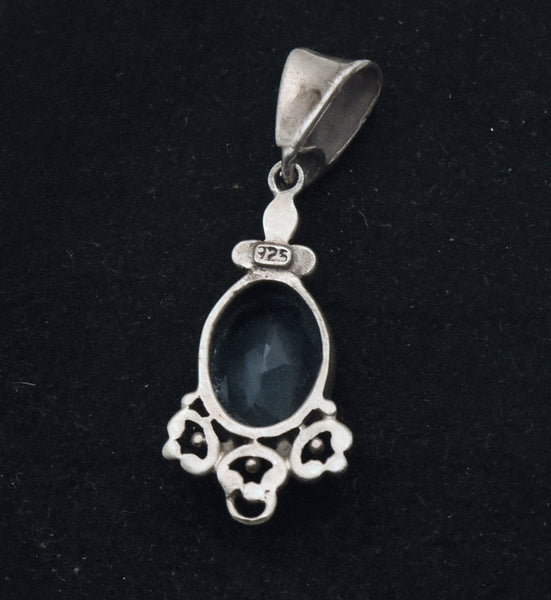 Vintage Sterling Silver Imitation  Blue Topaz Pendant