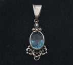 Vintage Sterling Silver Imitation  Blue Topaz Pendant