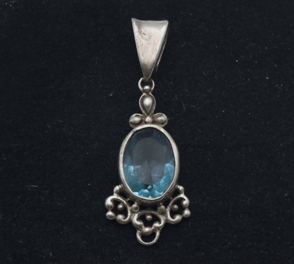 Vintage Sterling Silver Imitation  Blue Topaz Pendant