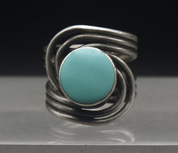 Vintage Sterling Silver Faux Turquoise Ring - Size 5.5