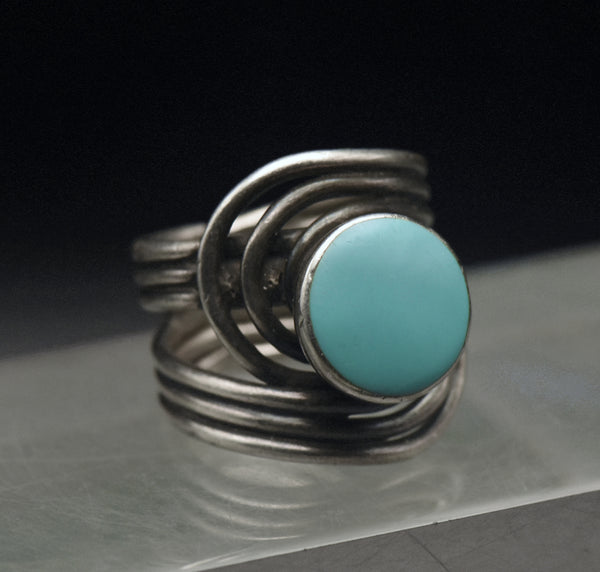 Vintage Sterling Silver Faux Turquoise Ring - Size 5.5