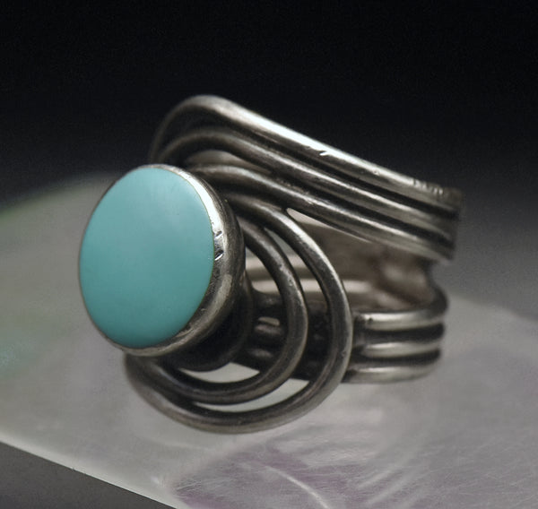 Vintage Sterling Silver Faux Turquoise Ring - Size 5.5