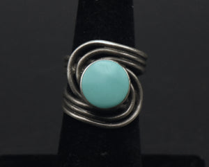 Vintage Sterling Silver Faux Turquoise Ring - Size 5.5