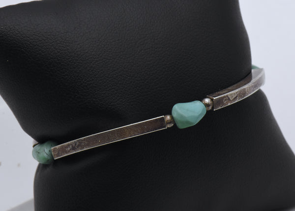 Vintage Sterling Silver and Turquoise Beaded Bracelet