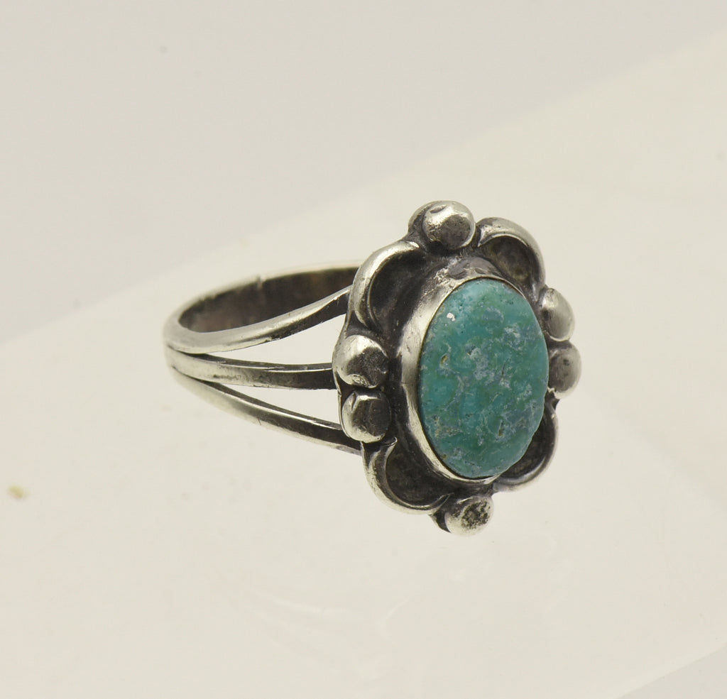 Vintage Handmade Turquoise Sterling Silver Ring - Size 5