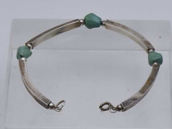 Vintage Sterling Silver and Turquoise Beaded Bracelet
