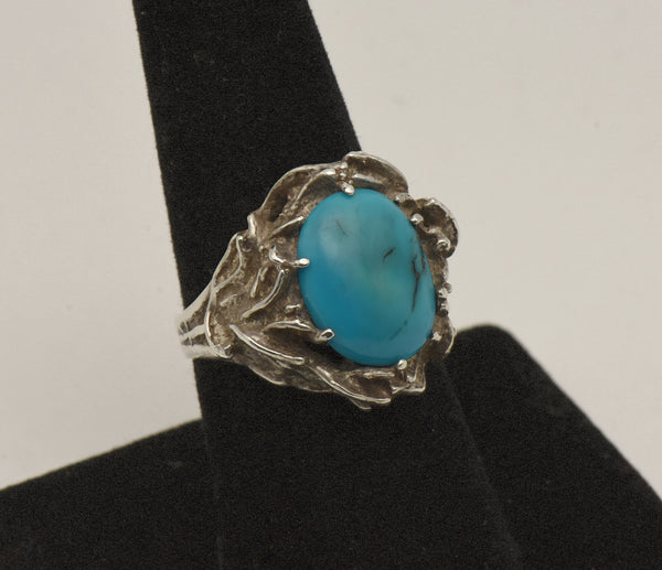 Vintage Turquoise Sterling Silver Ring - Size 7.75
