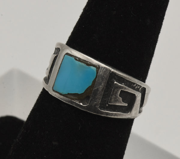 Vintage Handmade Sterling Silver Turquoise Southwestern Style Ring - Size 6
