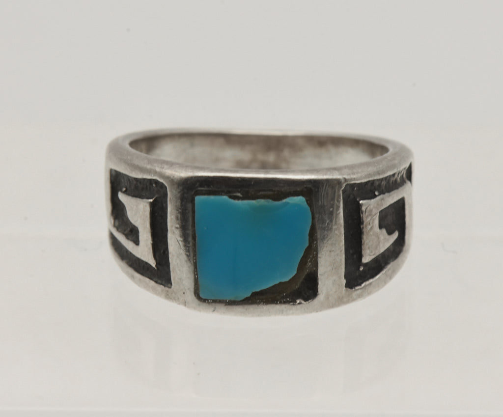 Vintage Handmade Sterling Silver Turquoise Southwestern Style Ring - Size 6