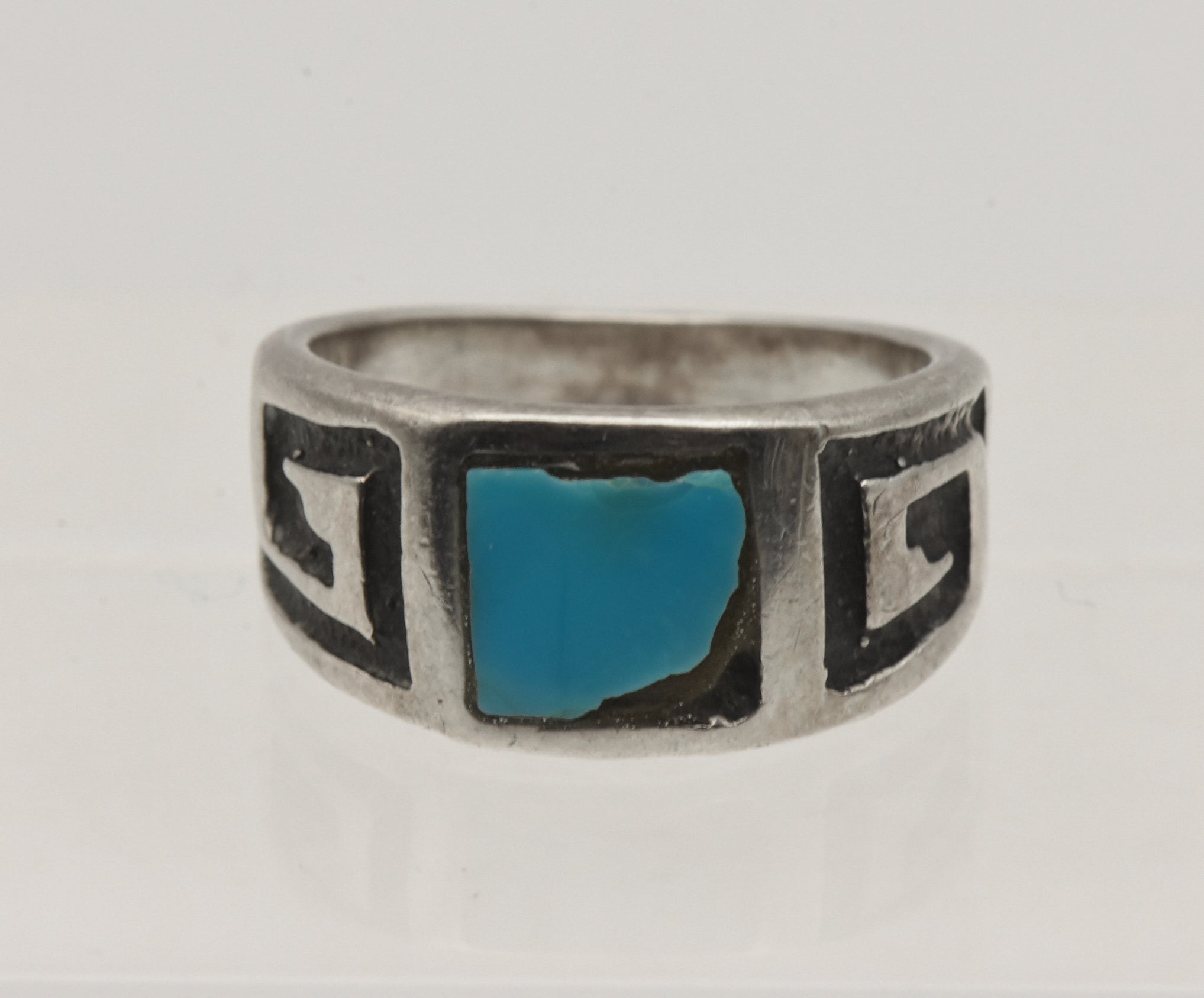 Vintage Handmade Sterling Silver Turquoise Southwestern Style Ring - Size 6